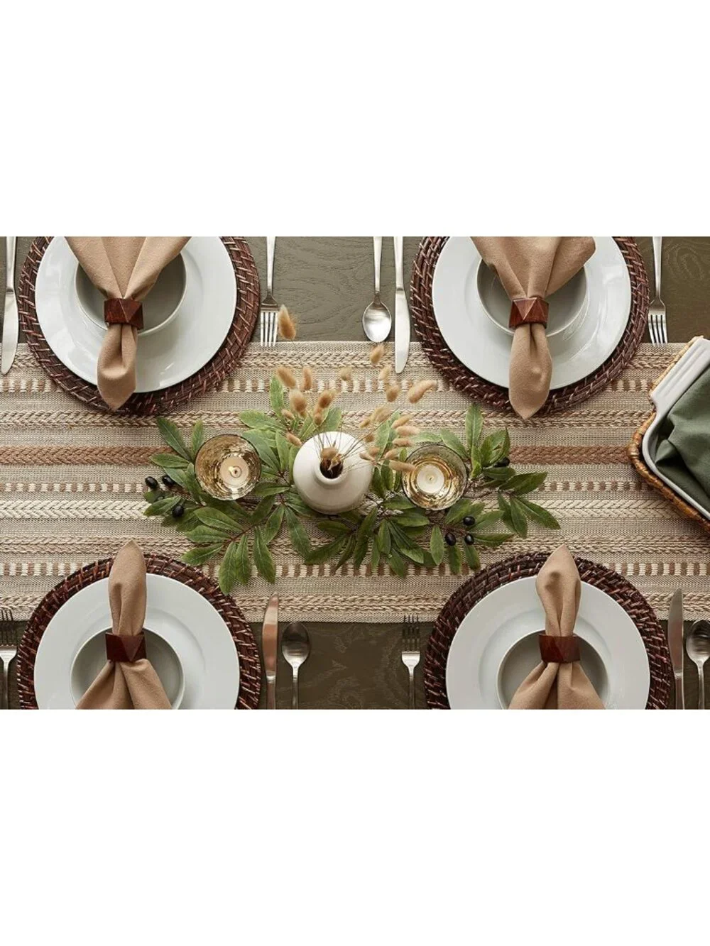 Farmhouse Braided Stripe Table Runner Collection, 15x72 15x77, Fringe Included, - Picture 9 of 11